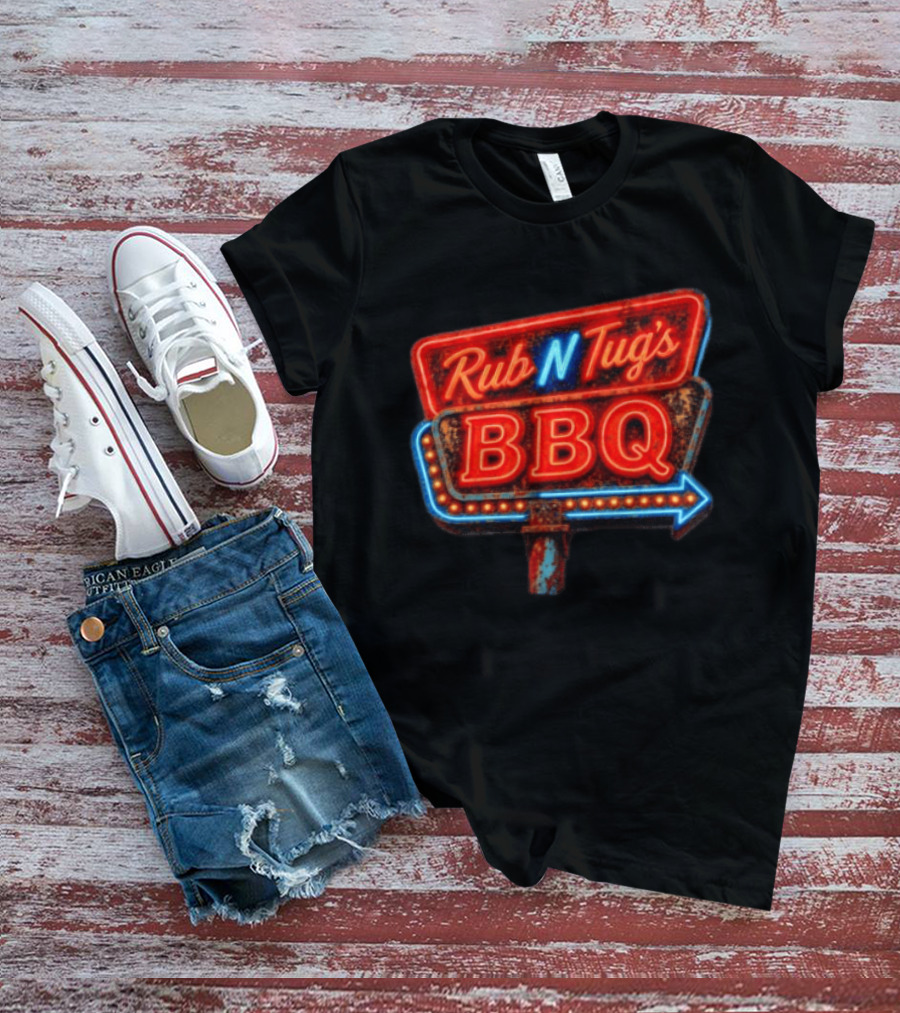 Rub N Tug's BBQ Neon Sign Barbecue Arrow T-Shirt