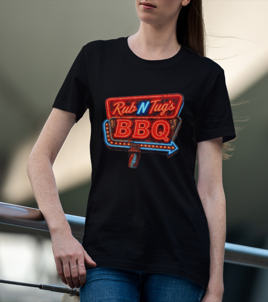 Rub N Tug's BBQ Neon Sign Barbecue Arrow T-Shirt