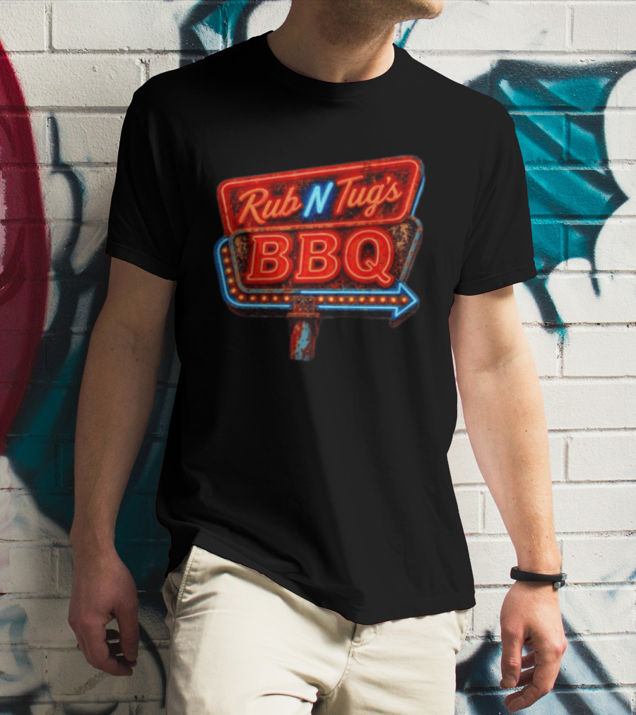Rub N Tug's BBQ Neon Sign Barbecue Arrow T-Shirt