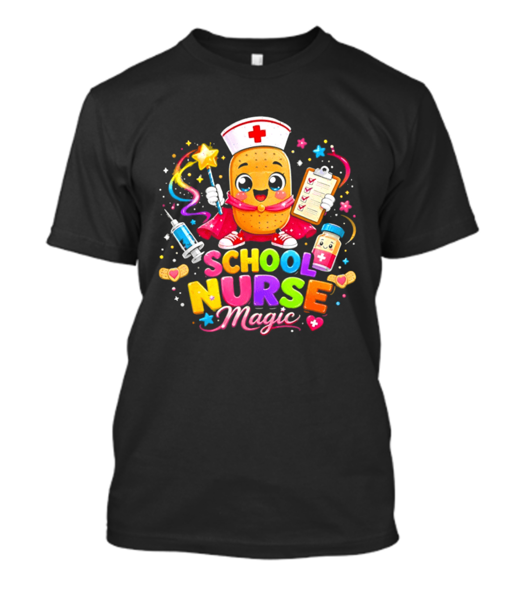 Magic School Nurse Potato Cartoon With Syringe And Pill T-Shirt
