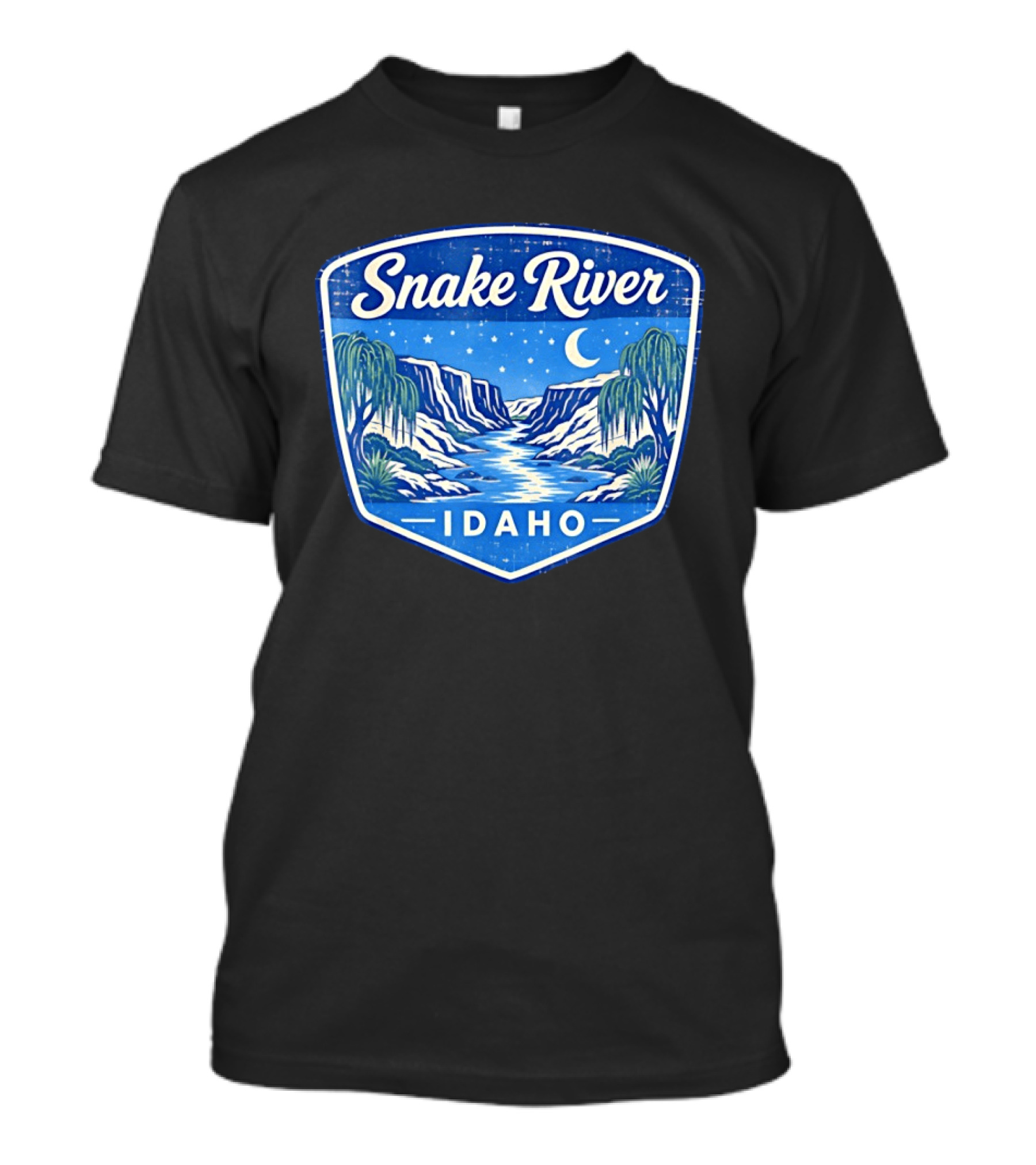 Snake River Idaho Nighttime Canyon With Moon And Stars T-Shirt