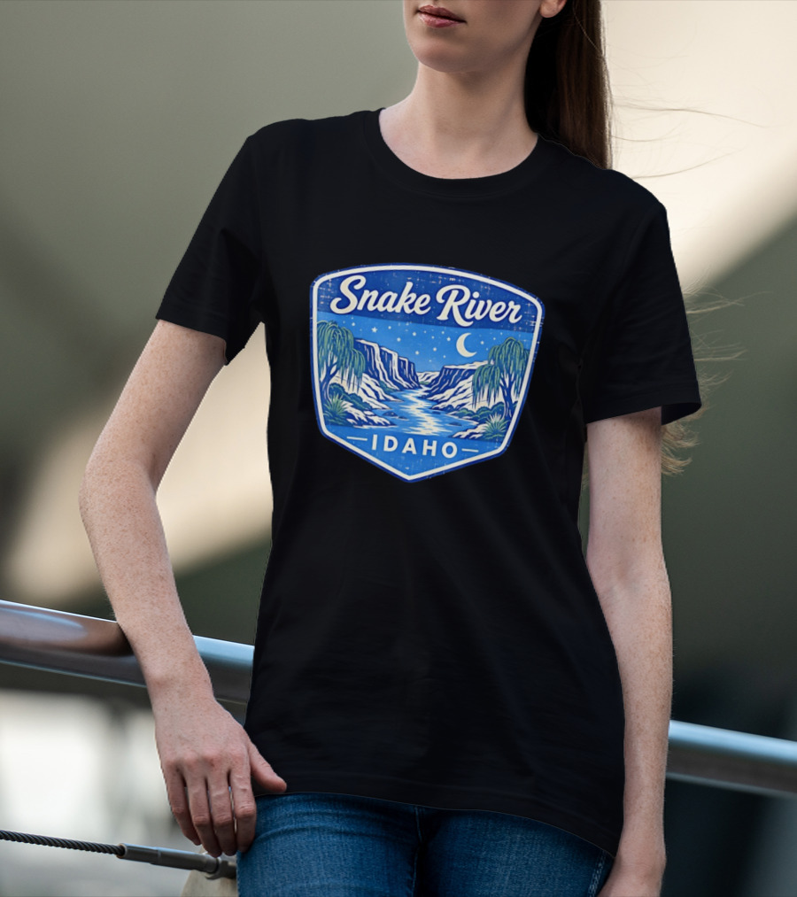 Snake River Idaho Nighttime Canyon With Moon And Stars T-Shirt