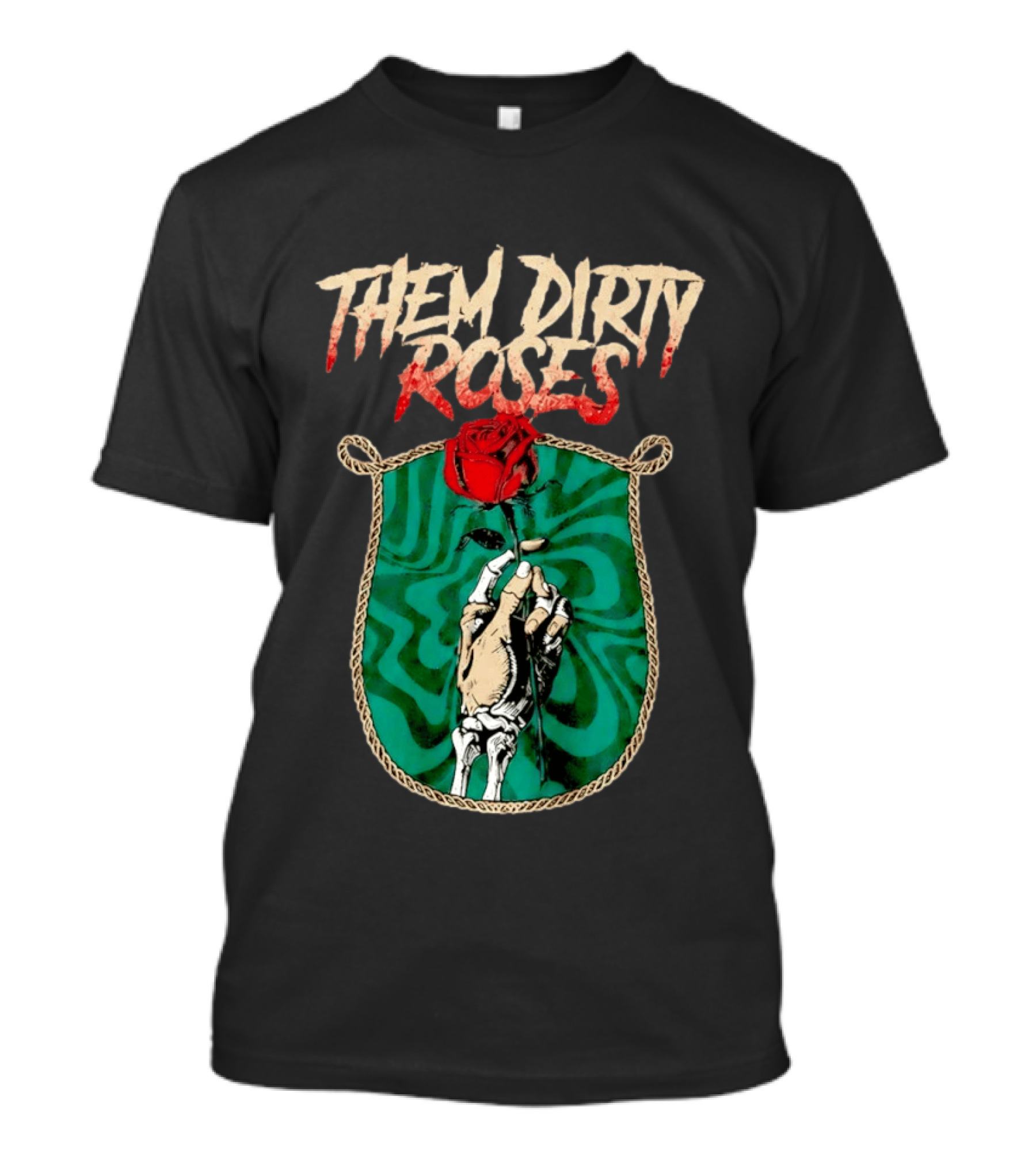 Them Dirty Roses Skeleton Hand Red Rose T-Shirt