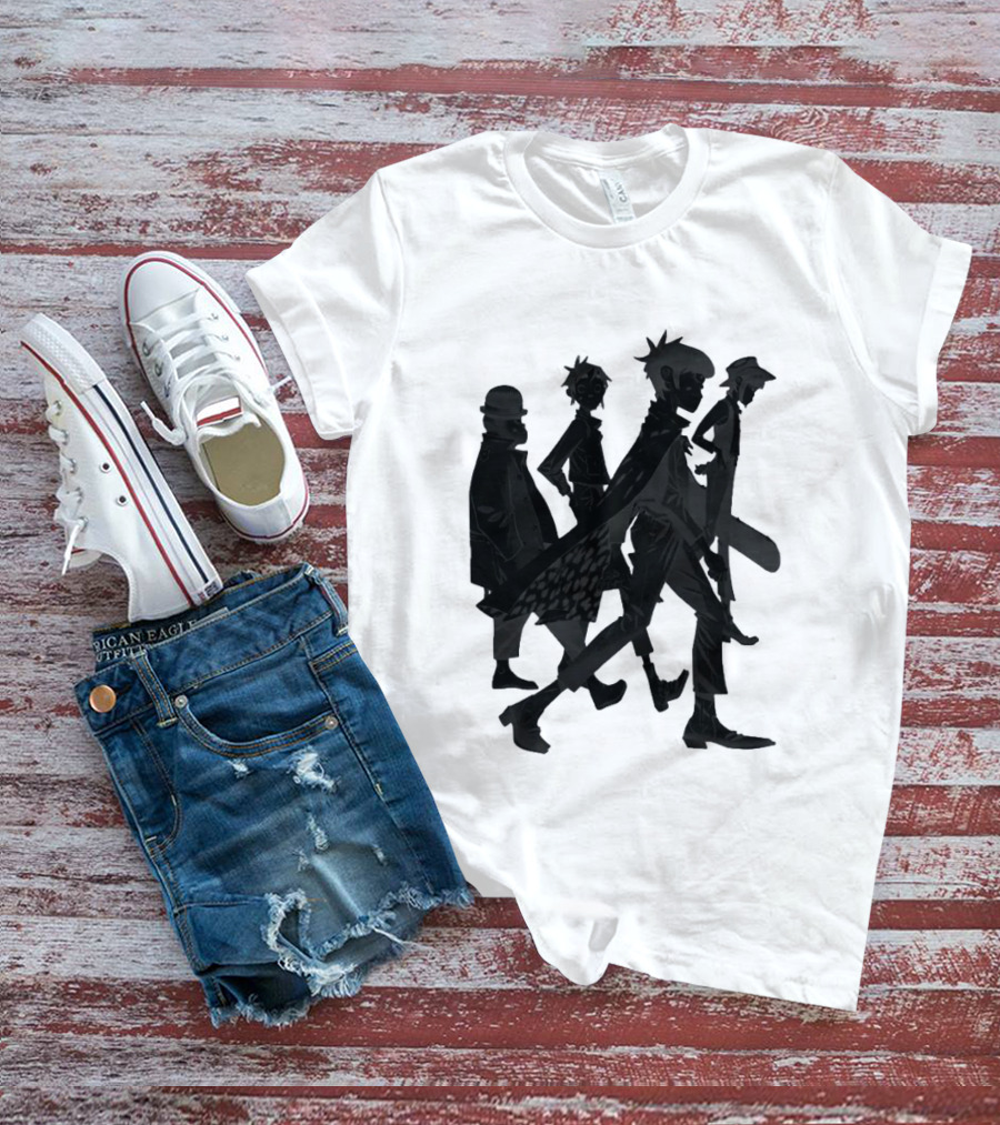 Gorillaz Band Members Silhouettes Dark Shadows Walking T-Shirt