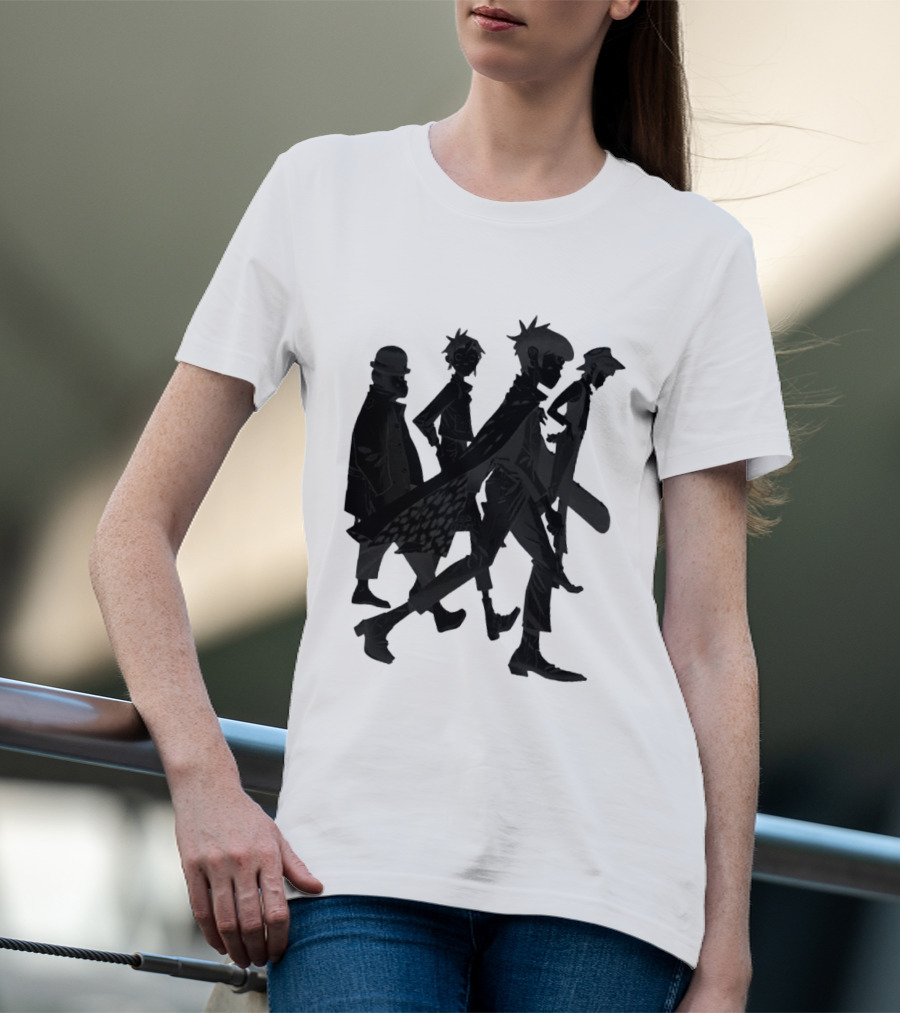 Gorillaz Band Members Silhouettes Dark Shadows Walking T-Shirt