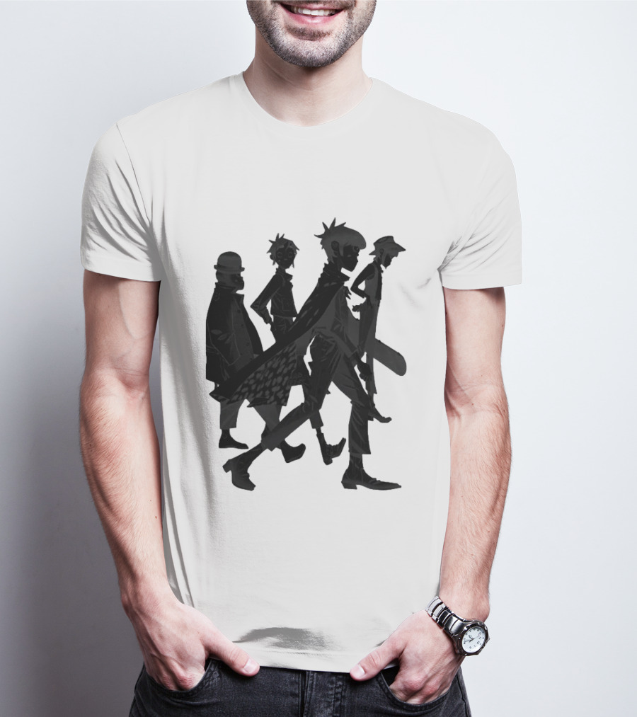 Gorillaz Band Members Silhouettes Dark Shadows Walking T-Shirt