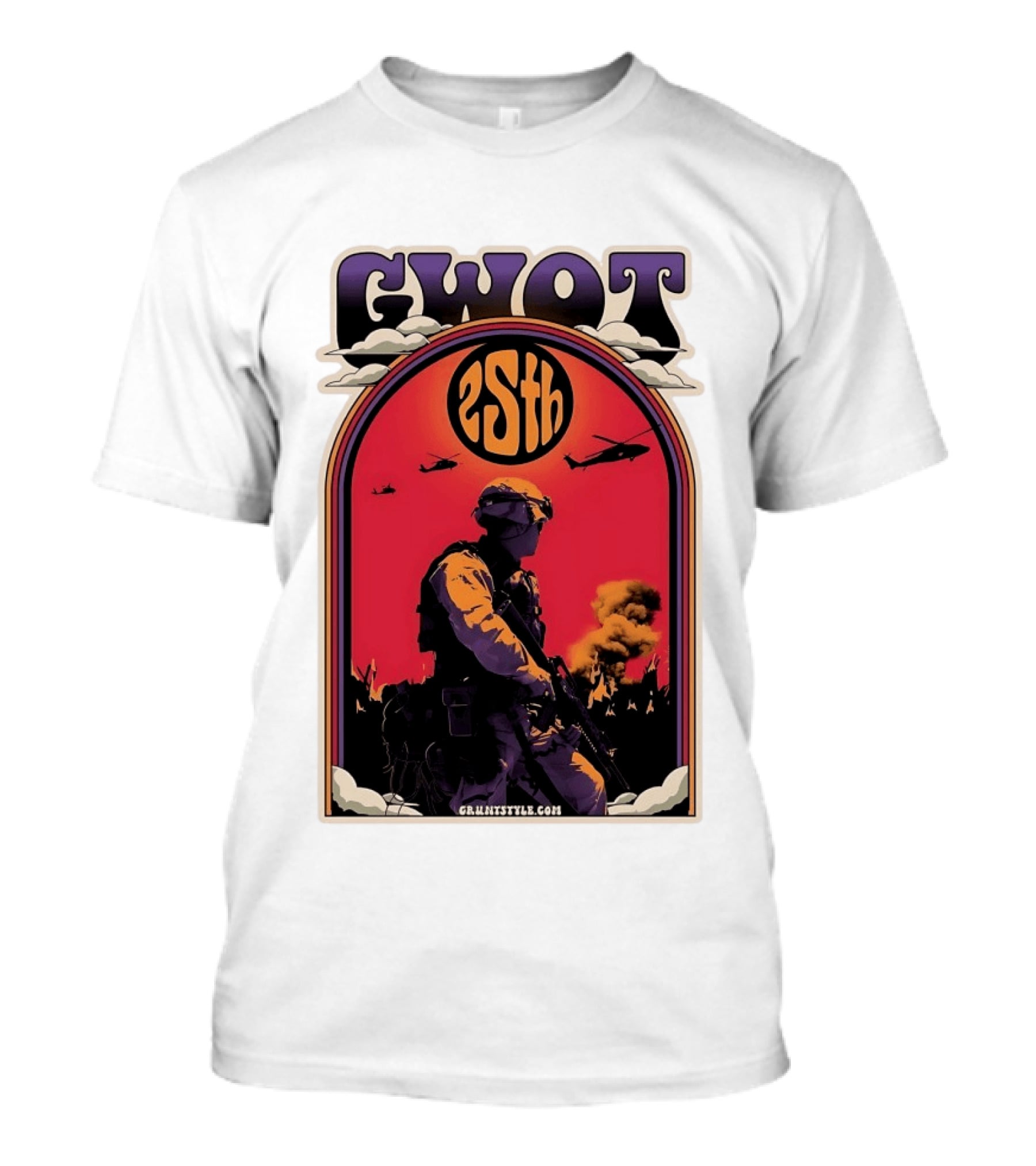 GWOT 25th Anniversary Soldier Helicopters Gruntstyle.com T-Shirt