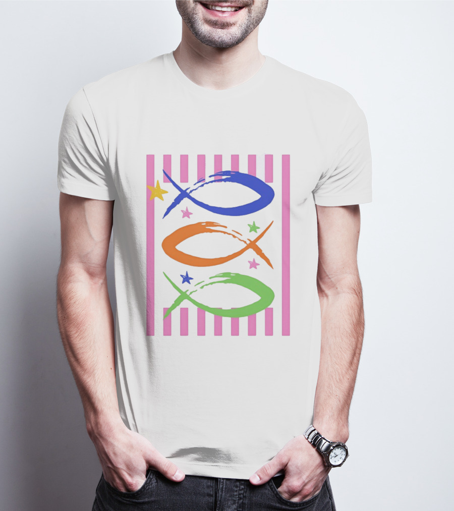 Christian Fish With Vibrant Stars And Stripes T-Shirt