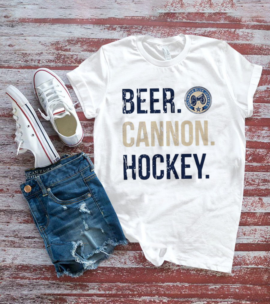 Columbus Blue Jackets Beer Cannon Hockey Team Spirit T-Shirt