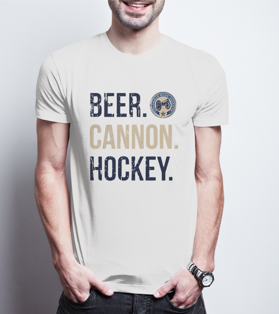 Columbus Blue Jackets Beer Cannon Hockey Team Spirit T-Shirt