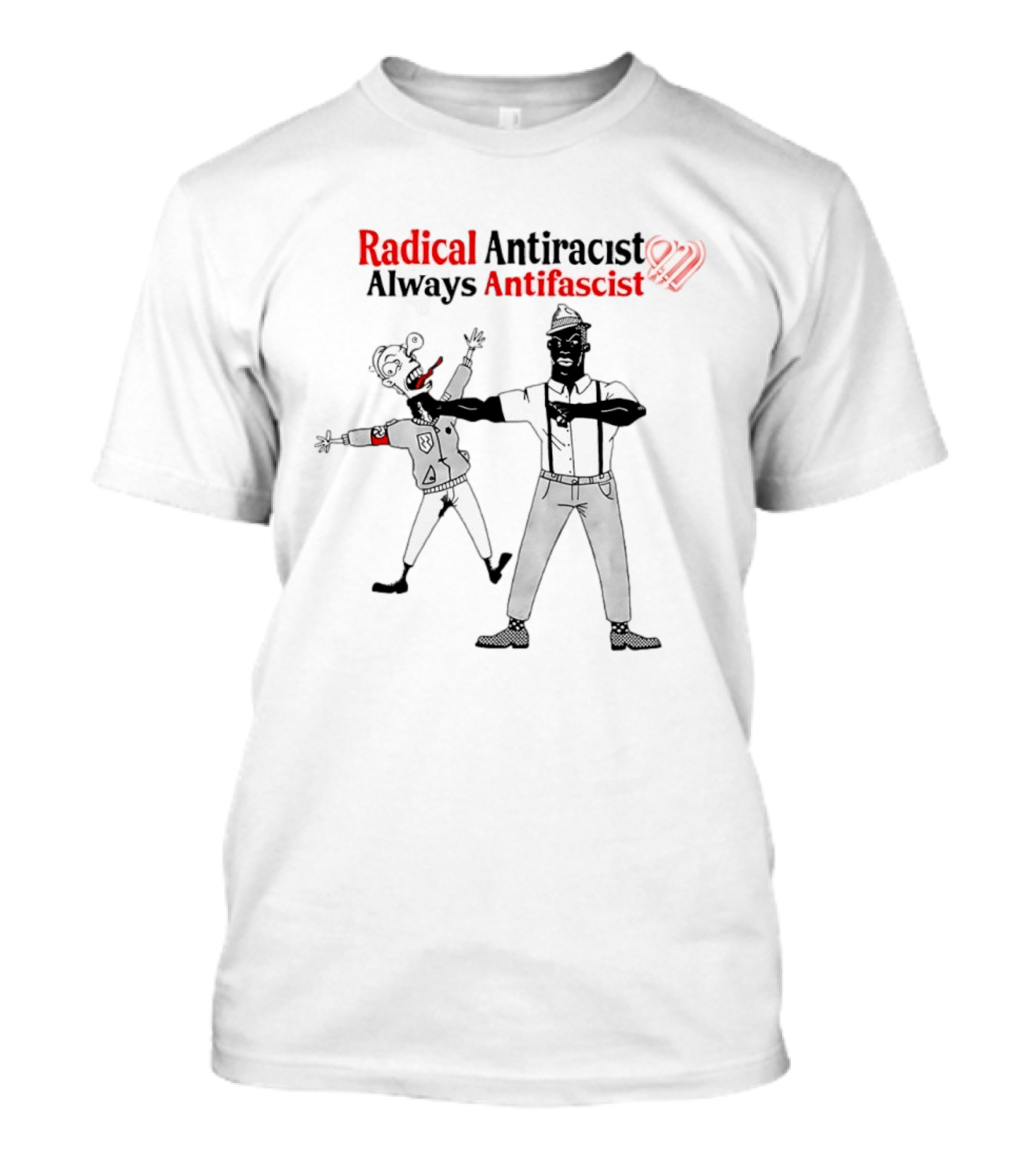Radical Antiracist Always Antifascist Cartoon Figure Punching T-Shirt
