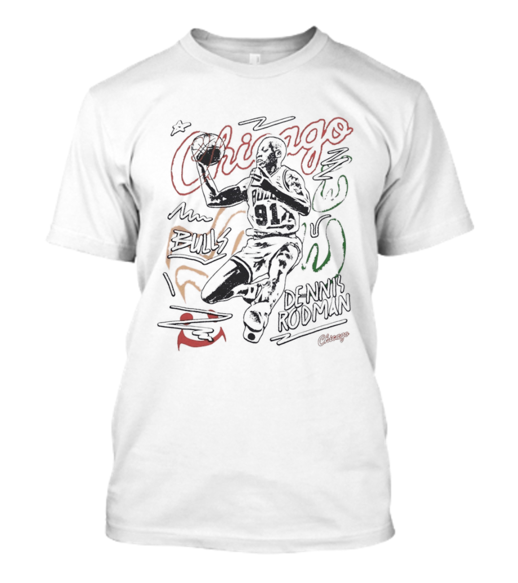 Chicago Bulls 91 Dennis Rodman Basketball Player T-Shirt