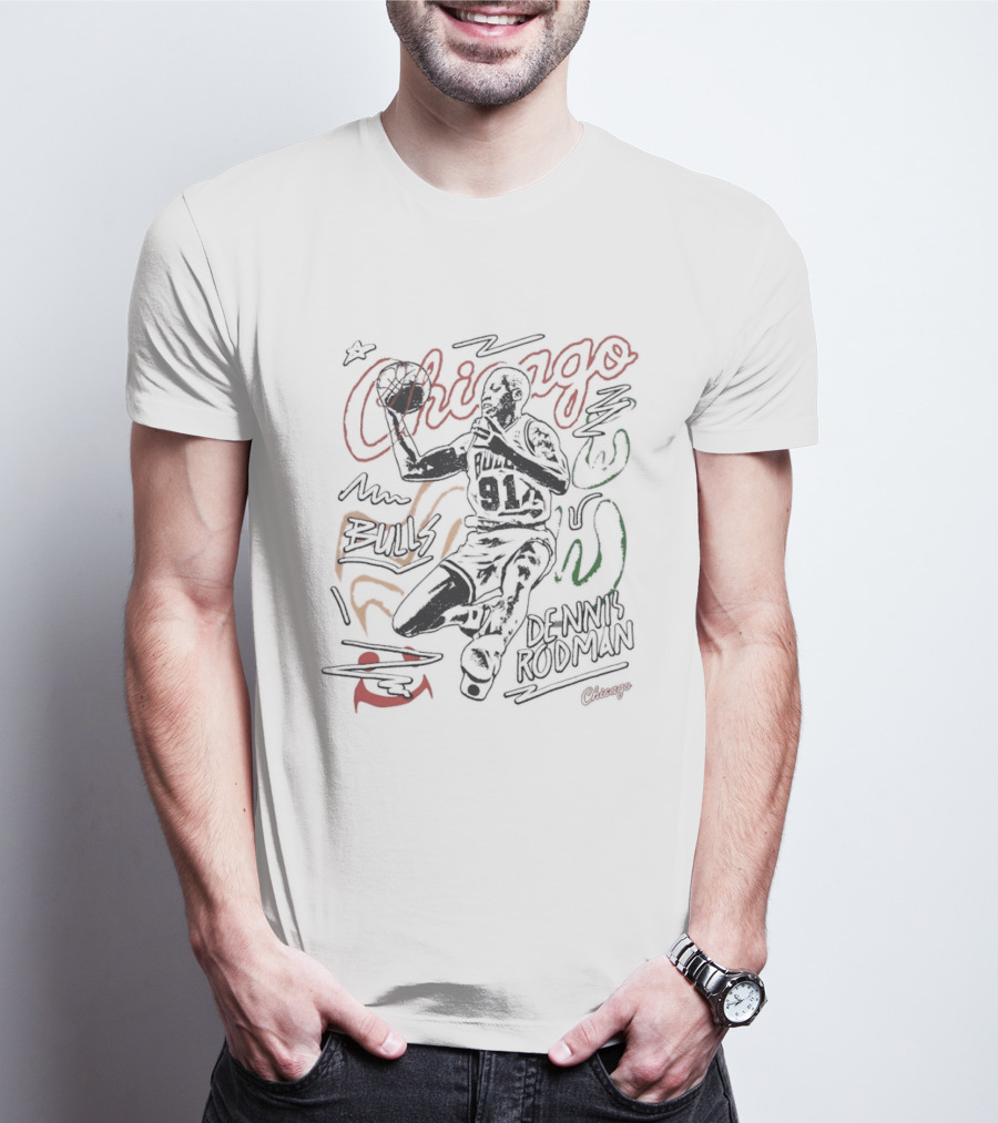 Chicago Bulls 91 Dennis Rodman Basketball Player T-Shirt