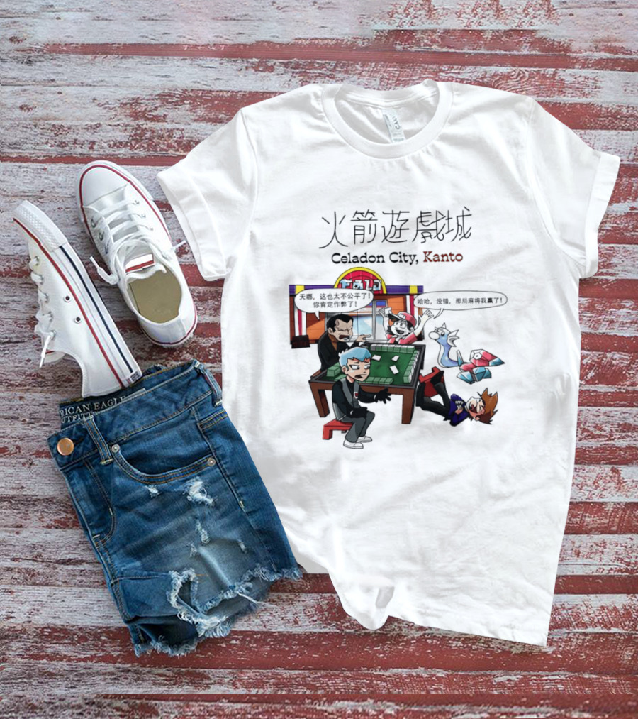 Celadon City Kanto Casino Scene With Iconic Characters T-Shirt