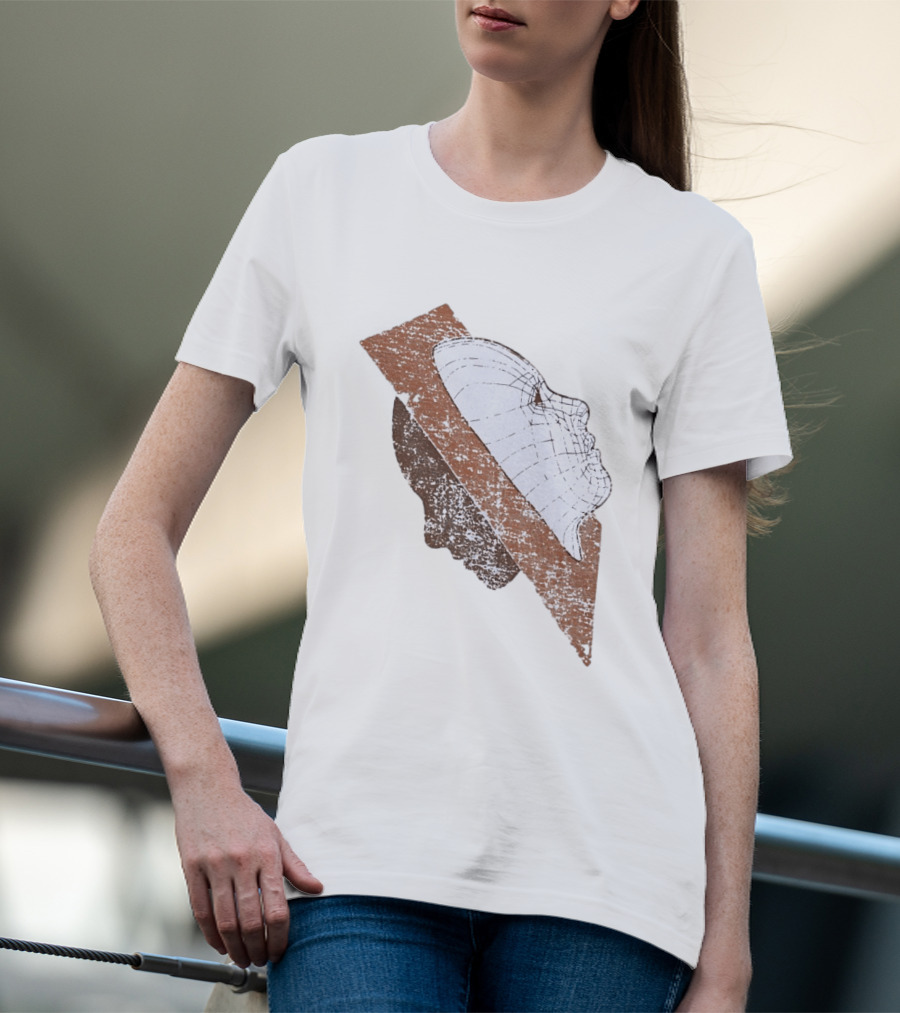 Wireframe Human Profile Collage Abstract Geometric Face T-Shirt