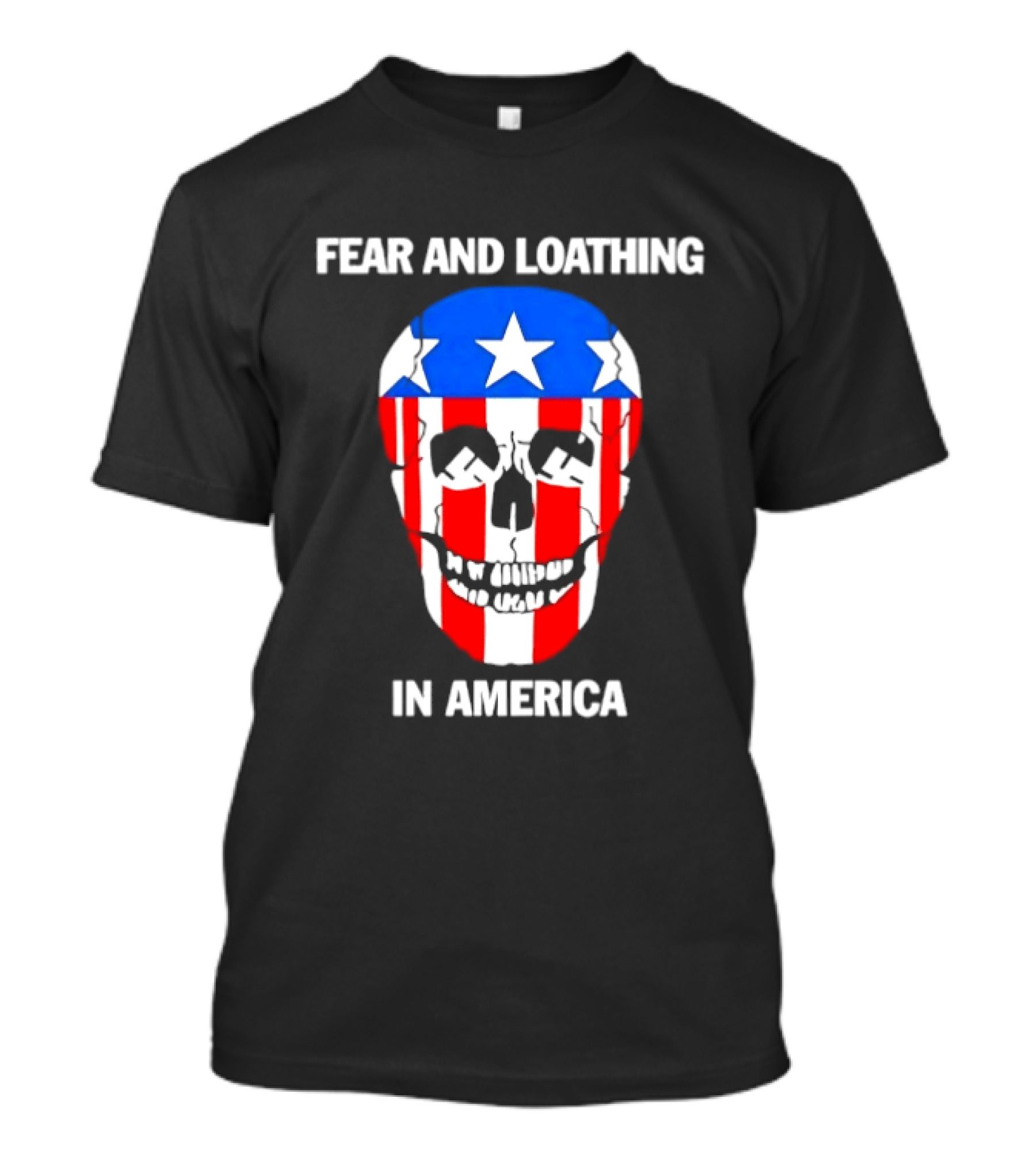 Fear And Loathing In America Skull With American Flag Stars And Stripes T-Shirt