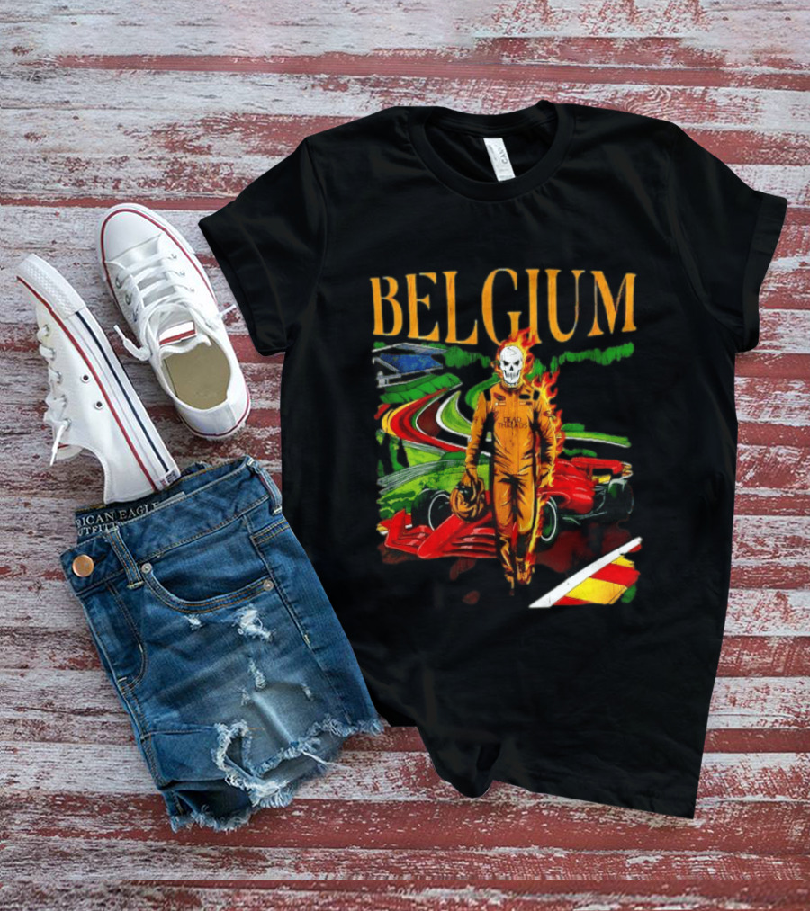 Belgium Dead Threads Formula 1 Racing Skeleton Flame Suit Track T-Shirt