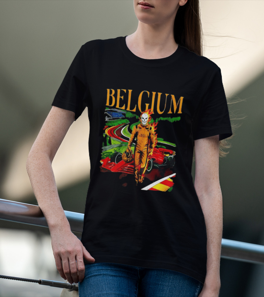 Belgium Dead Threads Formula 1 Racing Skeleton Flame Suit Track T-Shirt