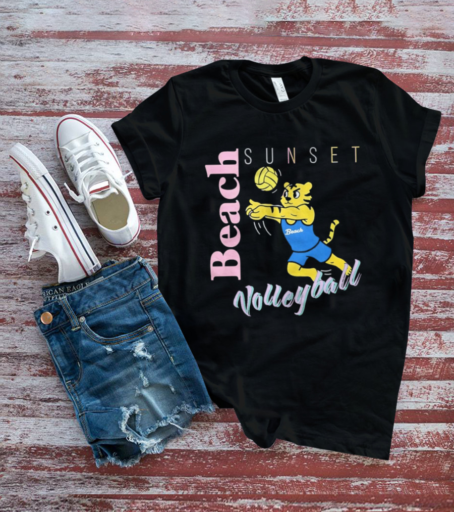 Beach Sunset Volleyball Tiger Jeff Cole T-Shirt