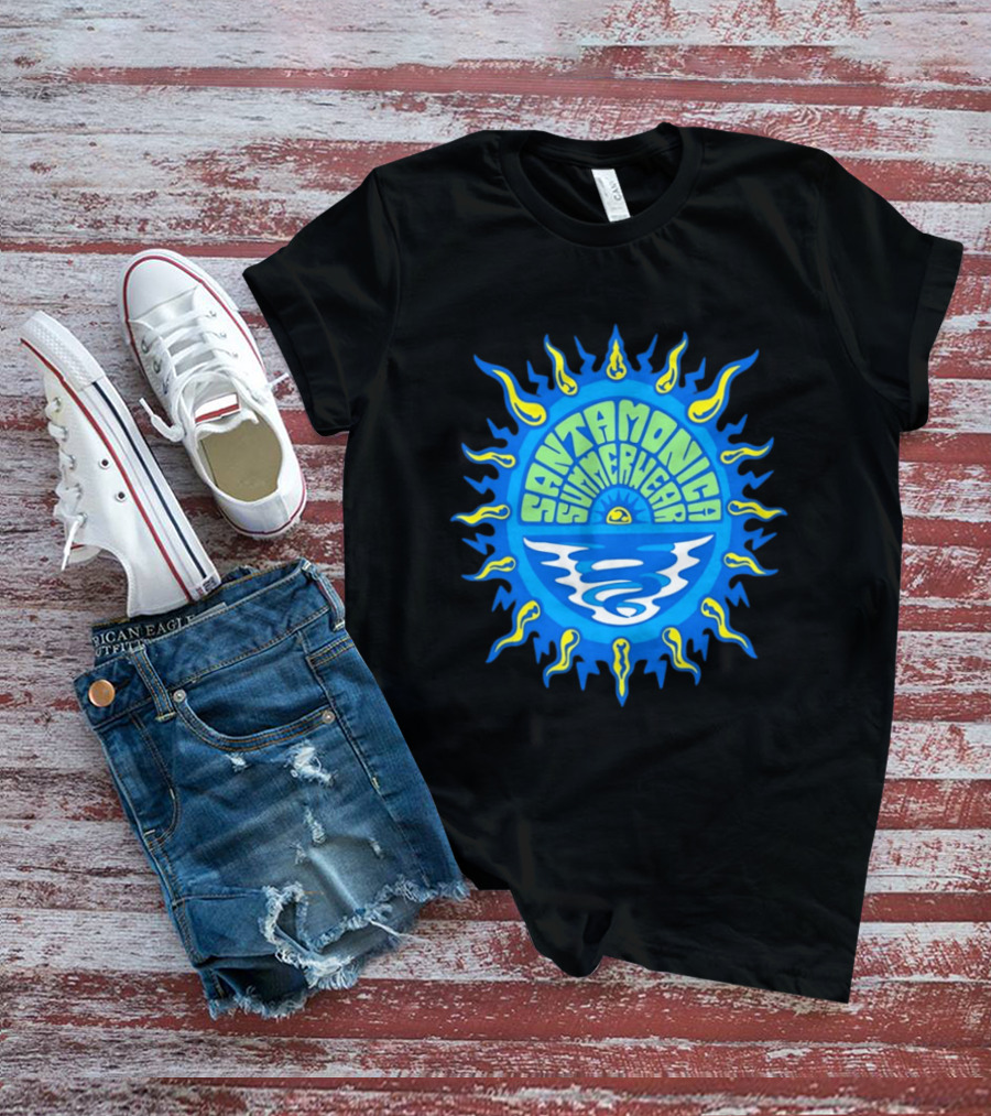 Santa Monica Summerwear Sun And Ocean Beach Radiant Waves T-Shirt
