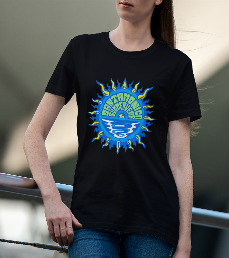 Santa Monica Summerwear Sun And Ocean Beach Radiant Waves T-Shirt