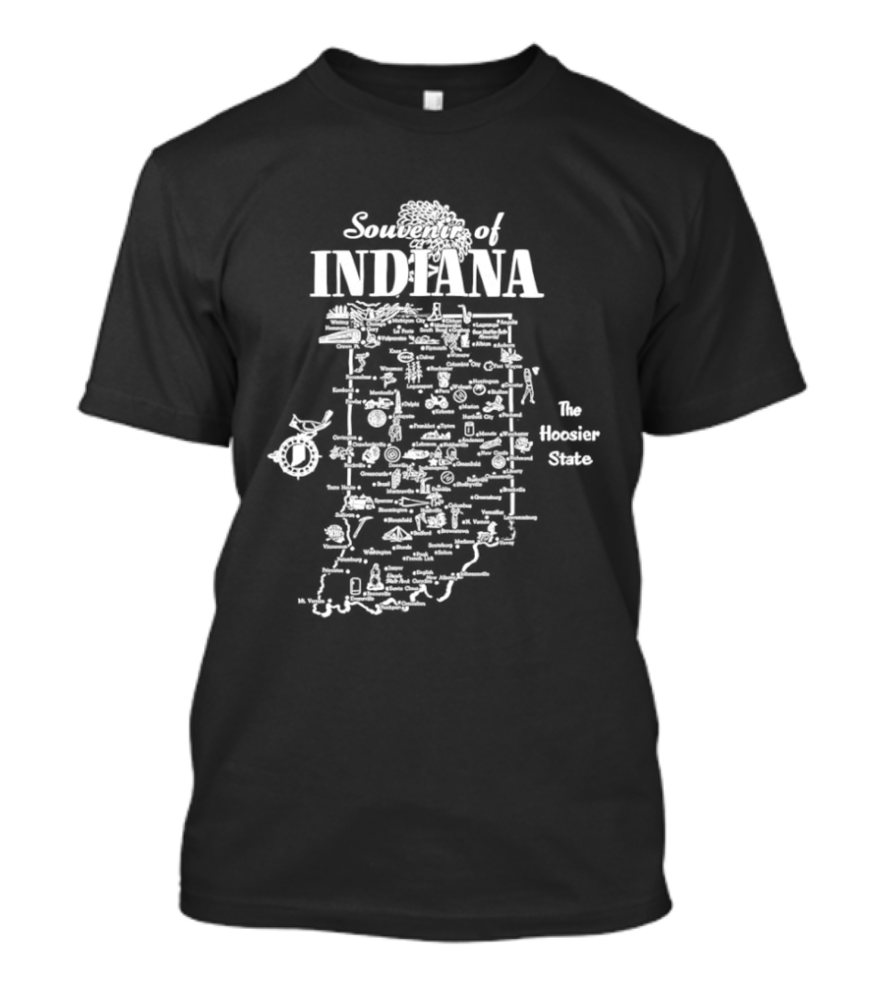 Souvenir Indiana The Hoosier State Map Vintage Locations T-Shirt
