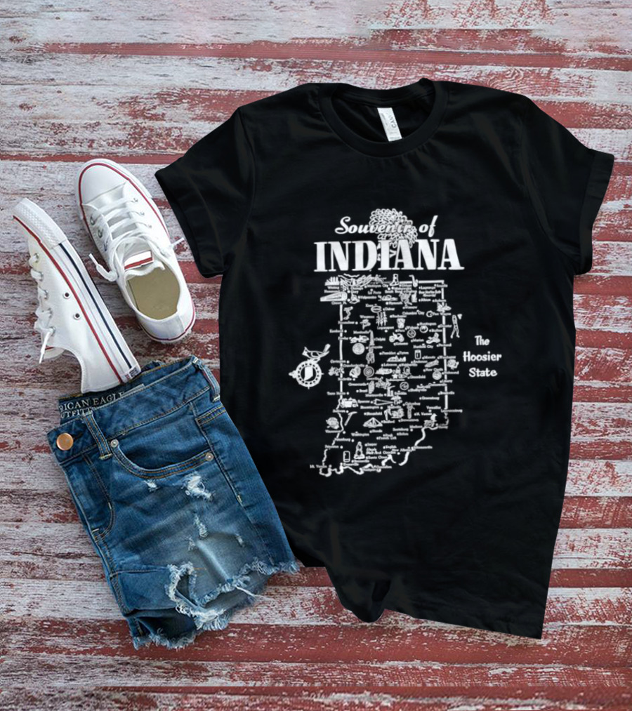 Souvenir Indiana The Hoosier State Map Vintage Locations T-Shirt