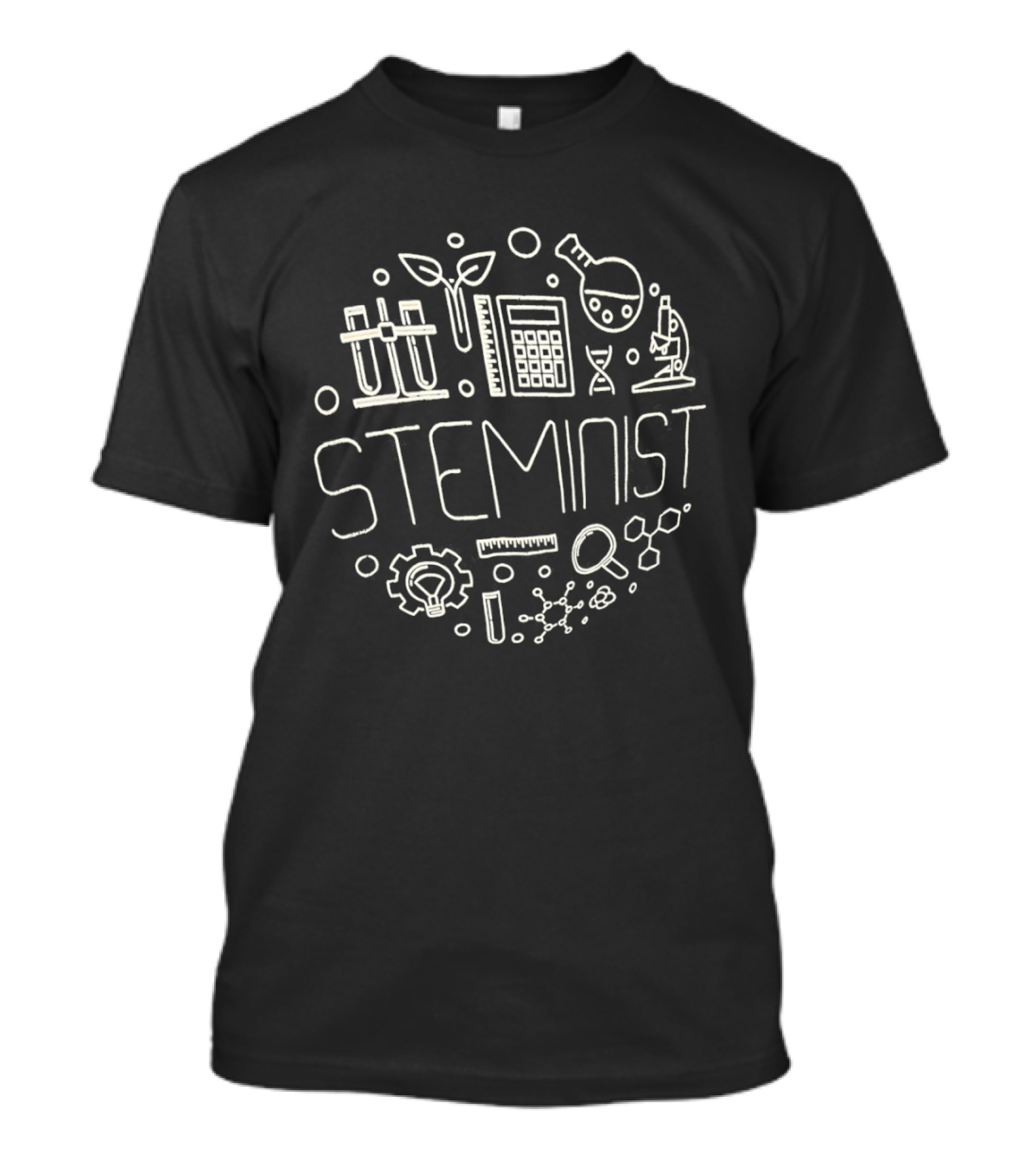Science Technology Education STEMINIST Beaker Microscope Calculator Test Tubes T-Shirt