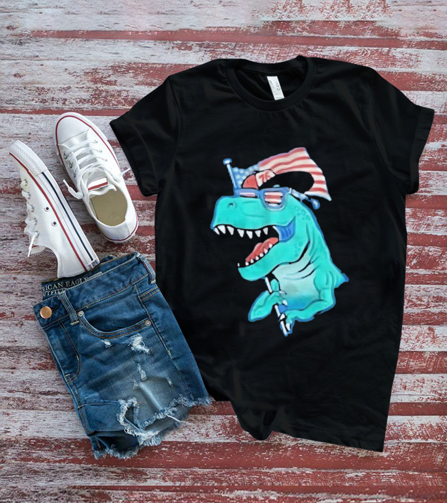 Patriotic Rex American Flag Sunglasses 76 Dinosaur T-Shirt