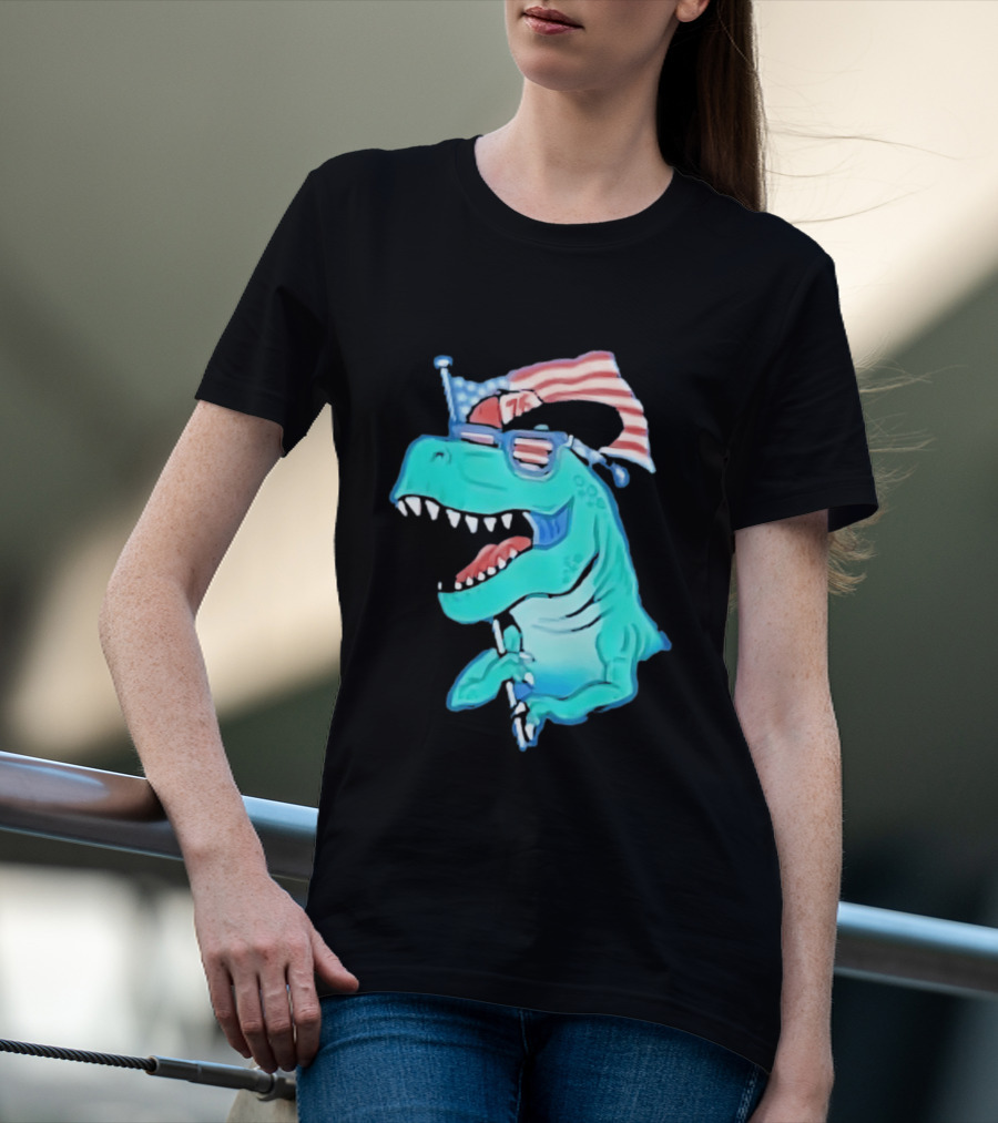 Patriotic Rex American Flag Sunglasses 76 Dinosaur T-Shirt