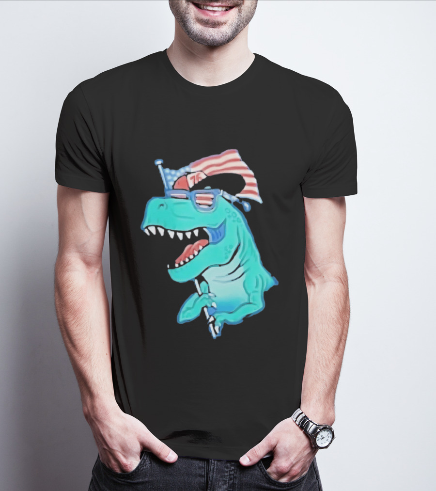 Patriotic Rex American Flag Sunglasses 76 Dinosaur T-Shirt