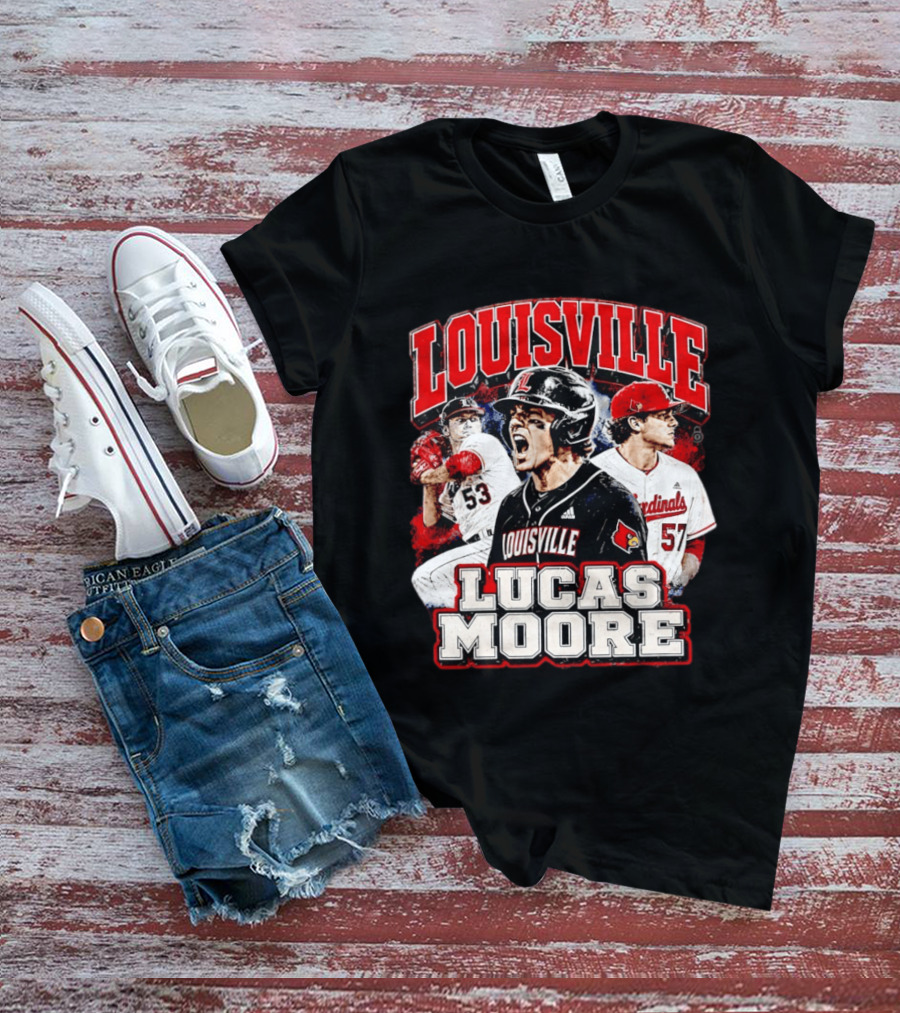 Lucas Moore Louisville Cardinals Baseball Players Dynamic Action T-Shirt