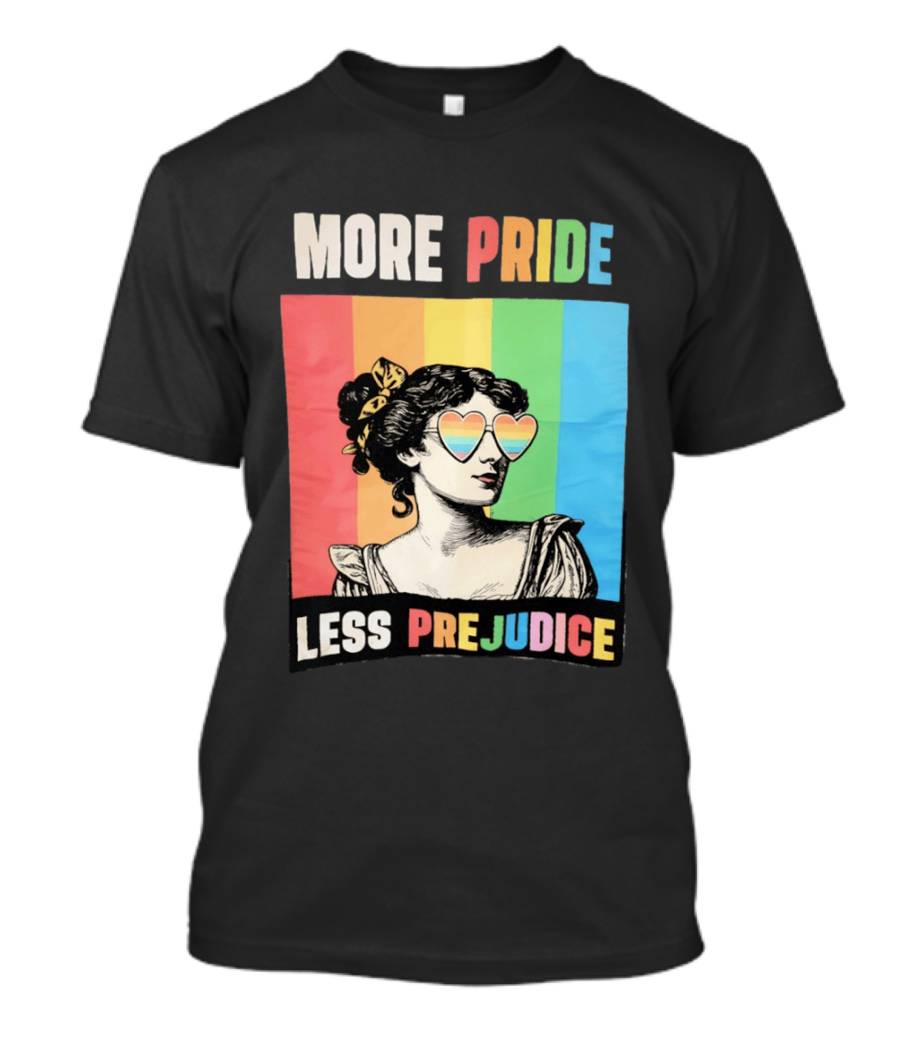More Pride Less Prejudice Rainbow Heart Sunglasses Regency T-Shirt