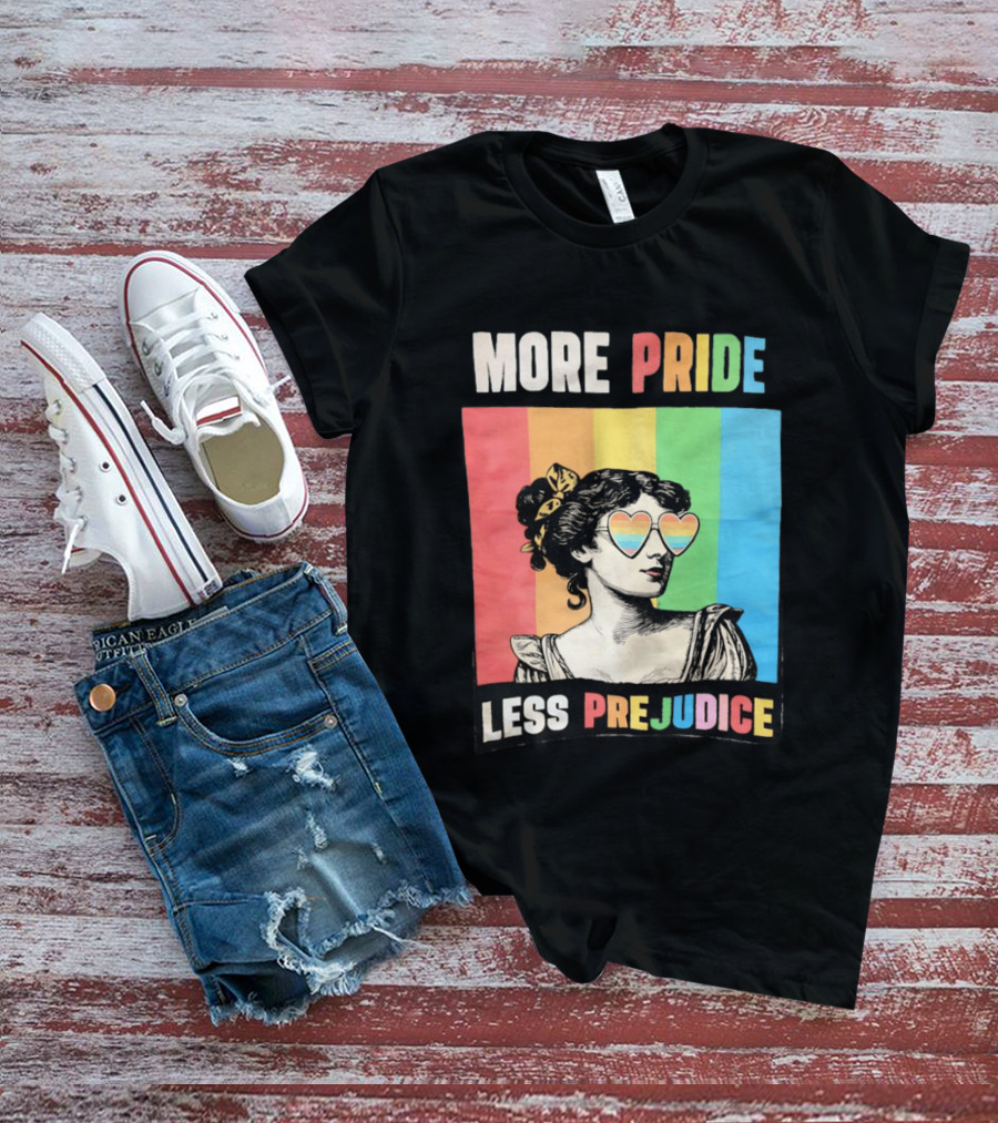 More Pride Less Prejudice Rainbow Heart Sunglasses Regency T-Shirt