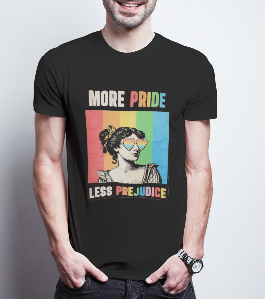 More Pride Less Prejudice Rainbow Heart Sunglasses Regency T-Shirt