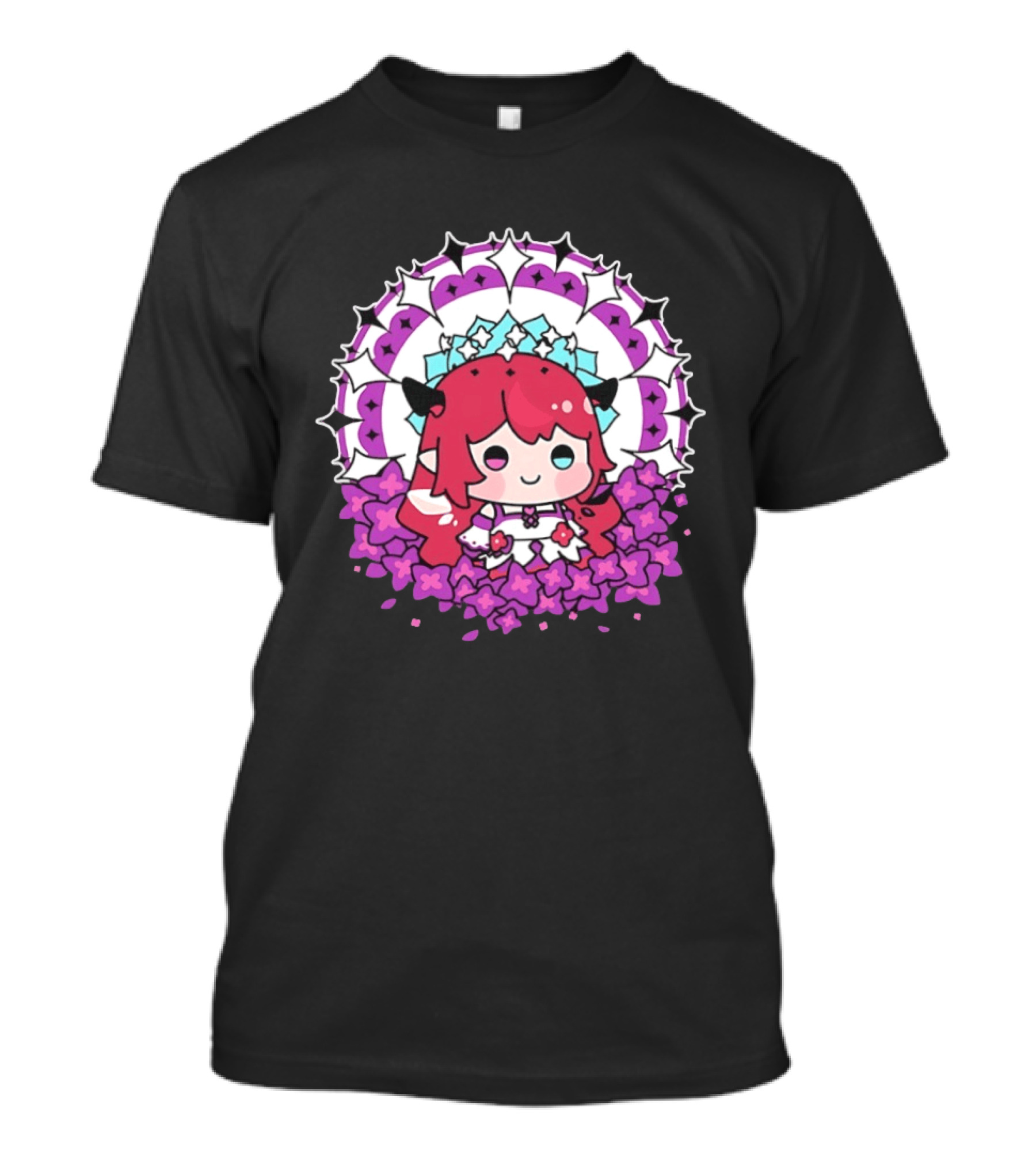 Chibi Hope Pink Hair Cute Anime Character Surrounded By Mandala And Flowers T-Shirt