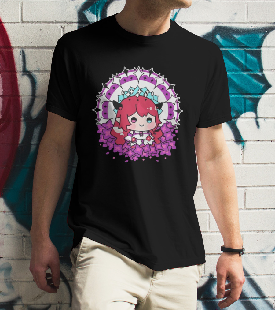 Chibi Hope Pink Hair Cute Anime Character Surrounded By Mandala And Flowers T-Shirt