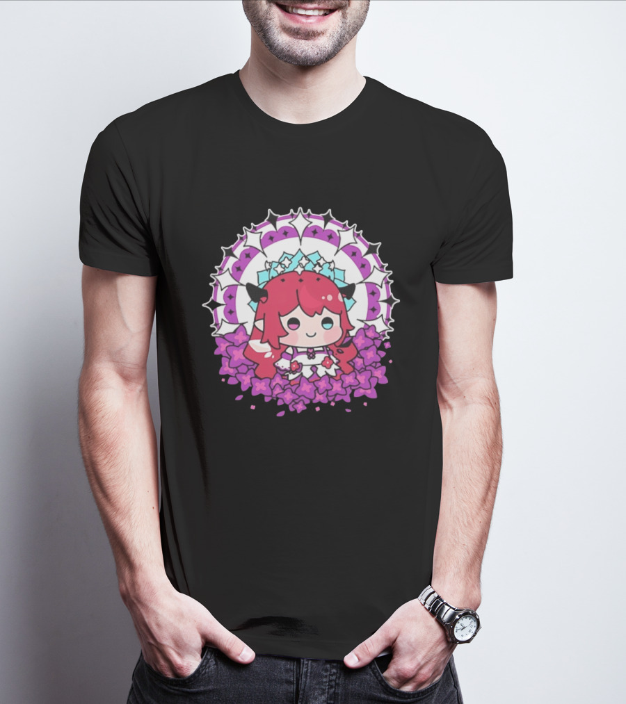 Chibi Hope Pink Hair Cute Anime Character Surrounded By Mandala And Flowers T-Shirt
