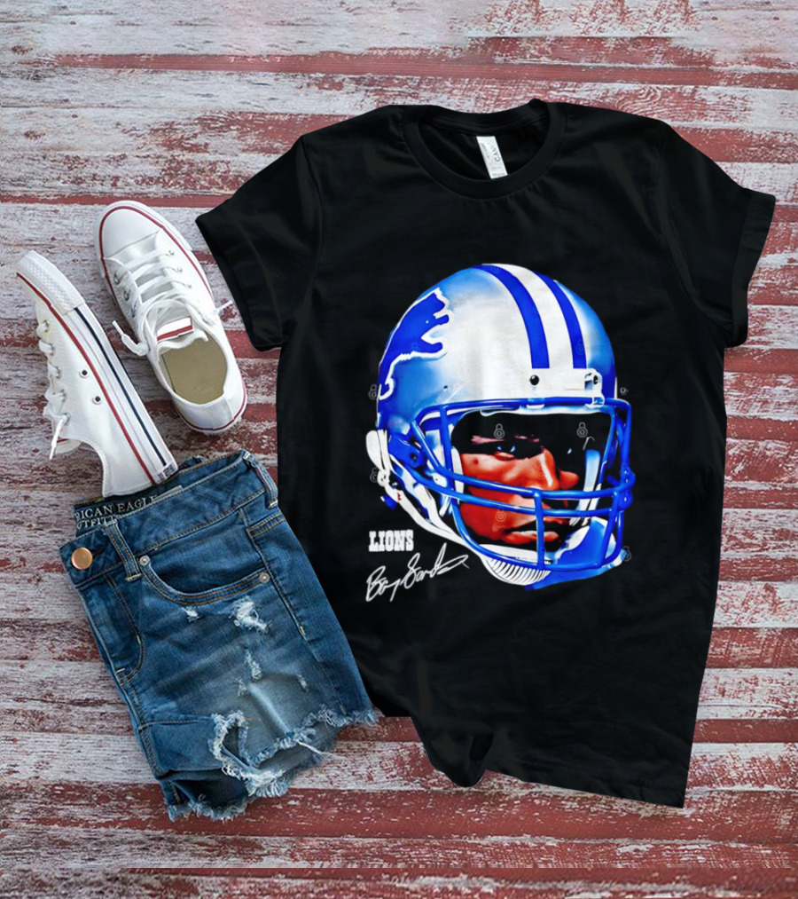 Barry Sanders Detroit Lions Helmet Signature Lions T-Shirt