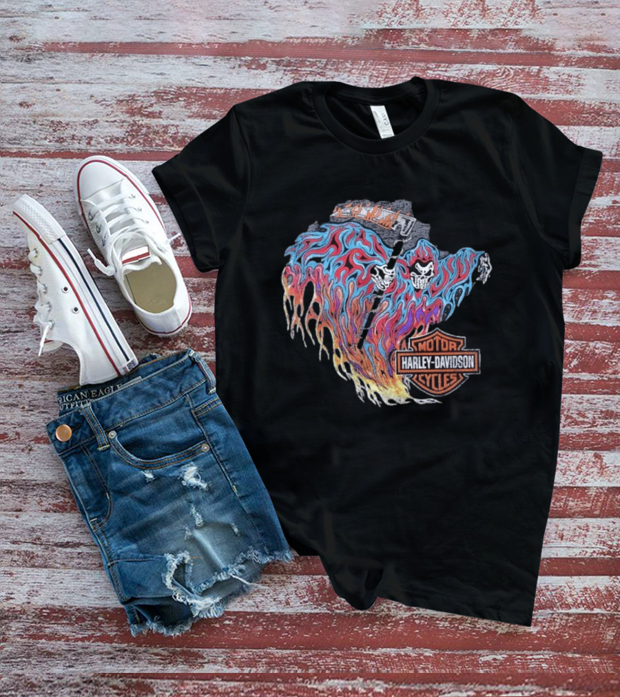 Warren Lotas Harley Davidson Reaper Flames Motor Cycles T-Shirt