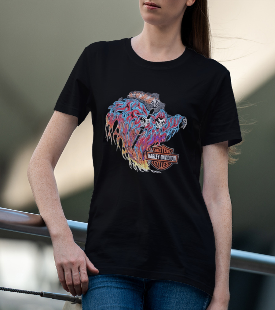 Warren Lotas Harley Davidson Reaper Flames Motor Cycles T-Shirt
