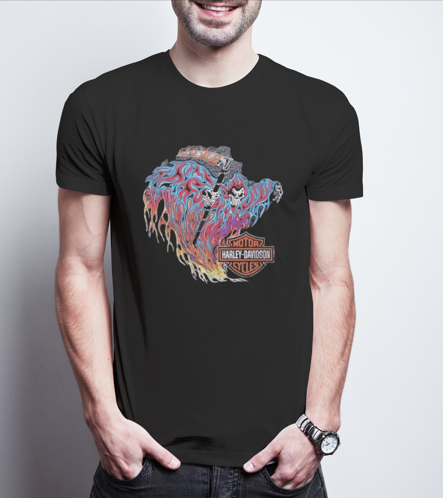 Warren Lotas Harley Davidson Reaper Flames Motor Cycles T-Shirt