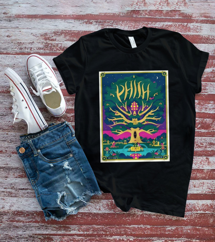 Phish July 17 2026 Raleigh North Carolina Event Tree Fountain Night Sky T-Shirt