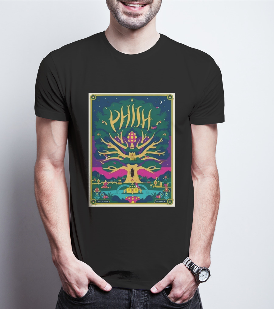 Phish July 17 2026 Raleigh North Carolina Event Tree Fountain Night Sky T-Shirt
