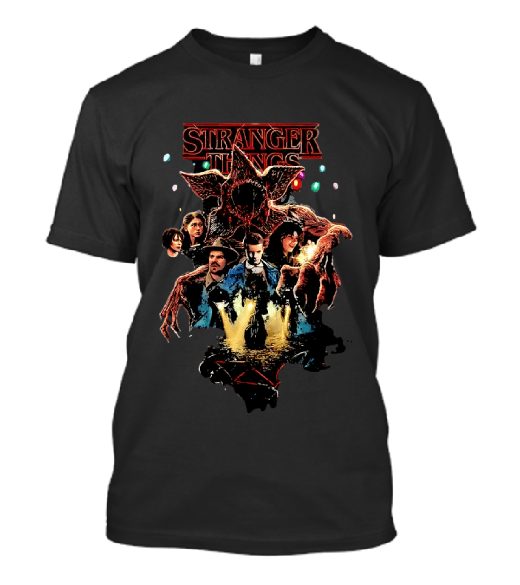 Stranger Things Cast And Demogorgon Ensemble Scene T-Shirt