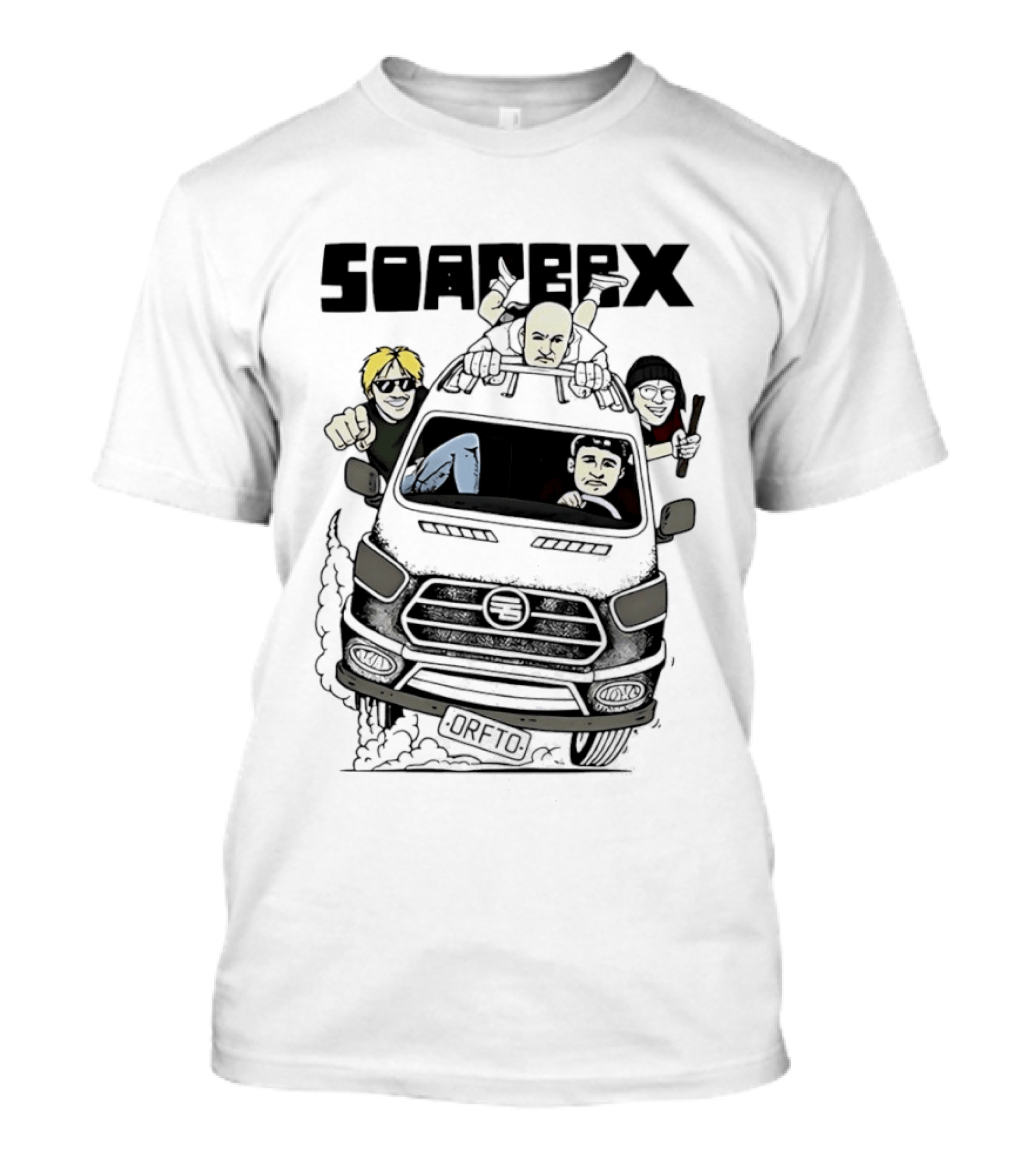 Soapbox Cartoon Van Adventure With Four Characters T-Shirt
