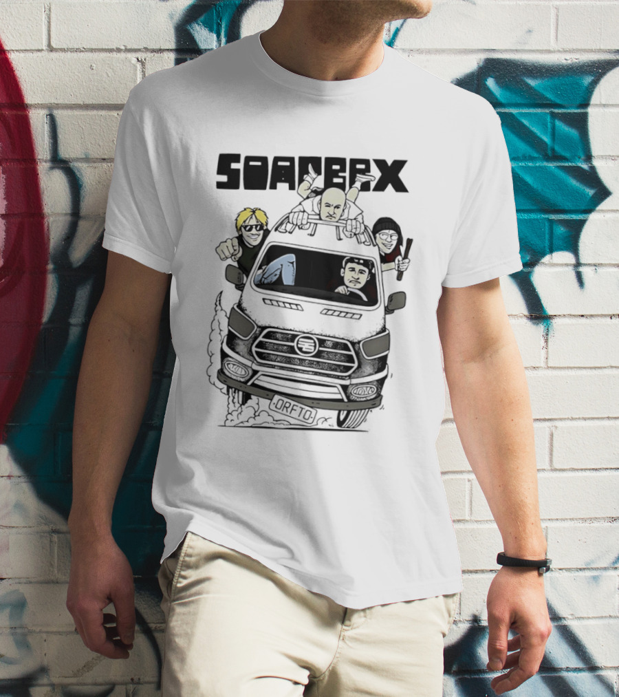 Soapbox Cartoon Van Adventure With Four Characters T-Shirt