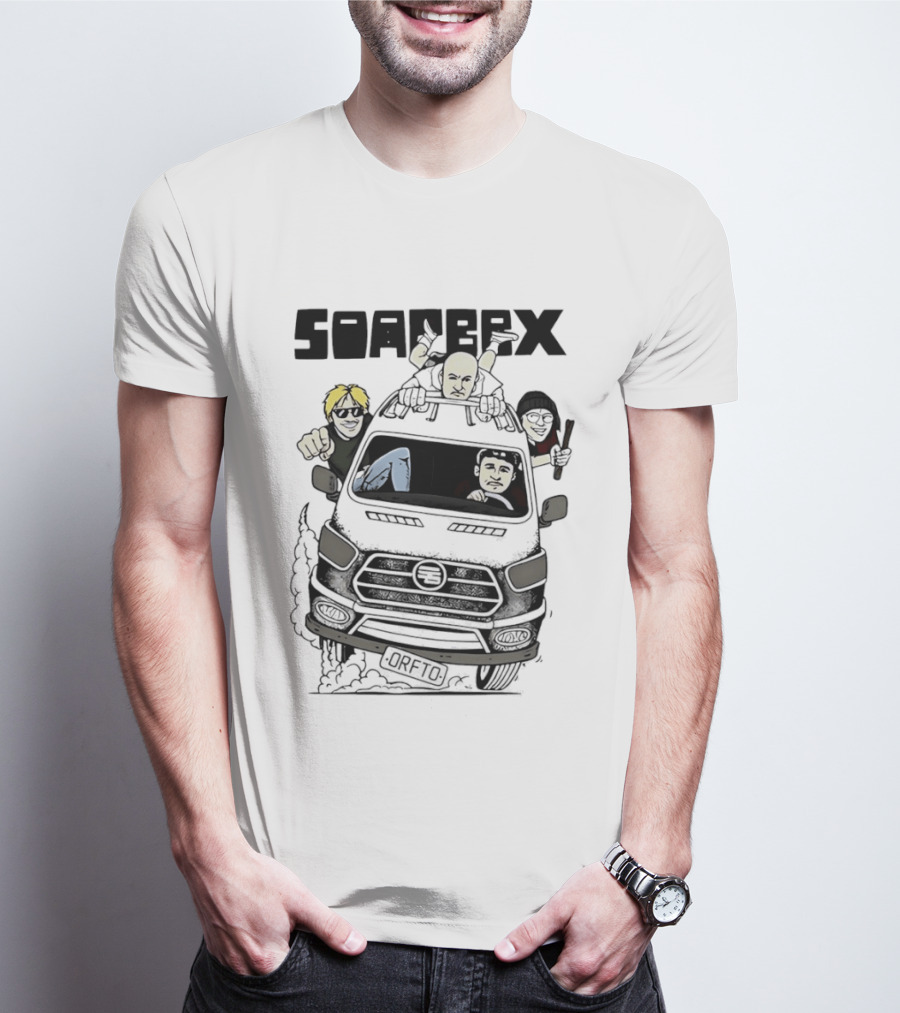 Soapbox Cartoon Van Adventure With Four Characters T-Shirt