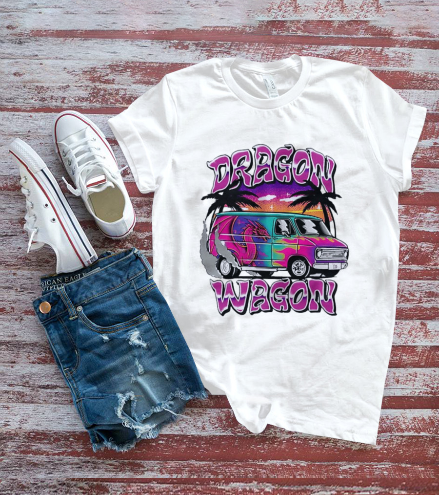 Dragon Wagon Van Tie Dye Sunset With Palm Trees T-Shirt