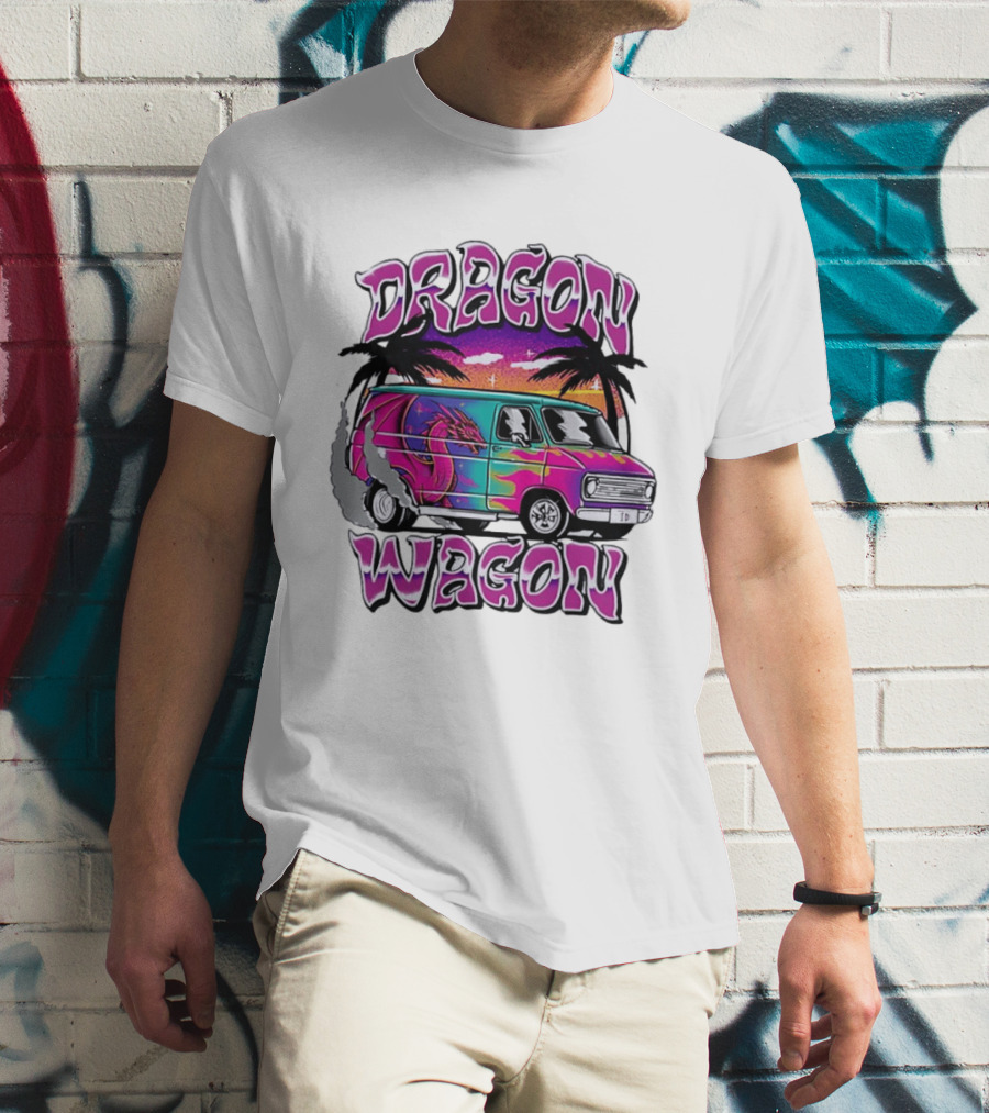 Dragon Wagon Van Tie Dye Sunset With Palm Trees T-Shirt